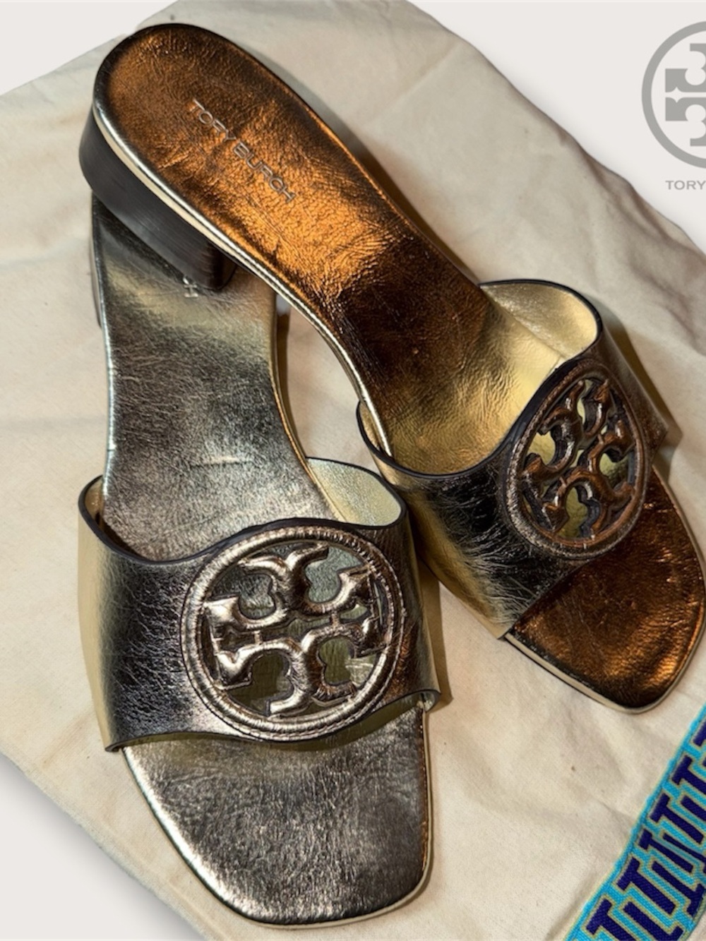 Tory Burch Gold Bombe Metallic Miller Sandals